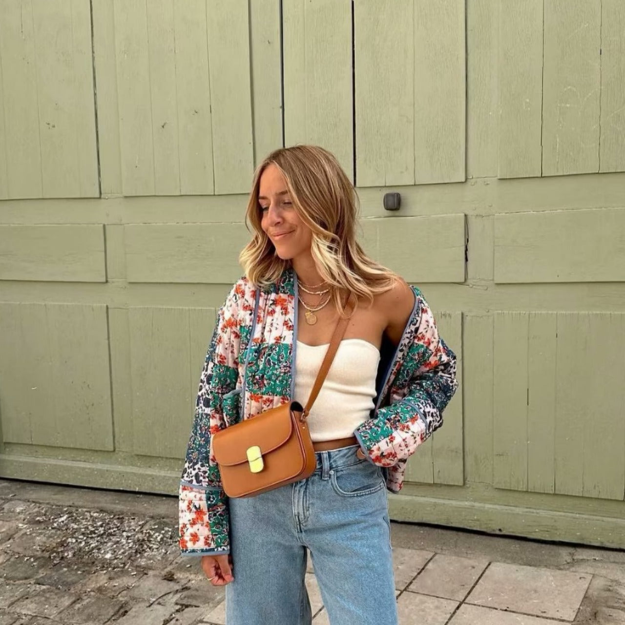 Wholesale Autumn New Women's Fashion Print Loose Casual Cardigan Cropped Cotton Jacket